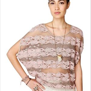 Free People Grey and Pink lace top